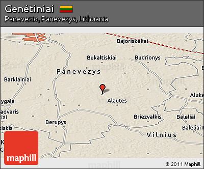 Shaded Relief Panoramic Map of Genėtiniai