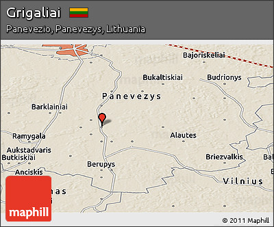 Shaded Relief Panoramic Map of Grigaliai