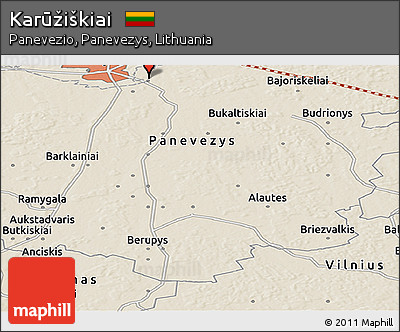 Shaded Relief Panoramic Map of Karūžiškiai