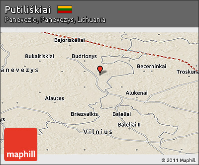 Shaded Relief Panoramic Map of Putiliškiai
