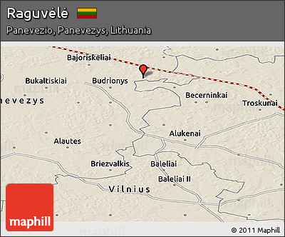Shaded Relief Panoramic Map of Raguvėlė