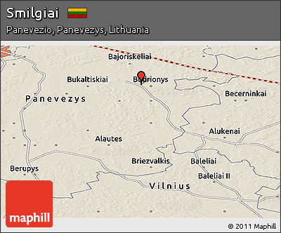 Shaded Relief Panoramic Map of Smilgiai