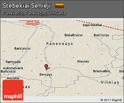 Shaded Relief Panoramic Map of Stebėkiai Senieji