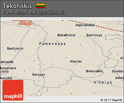 Shaded Relief Panoramic Map of Tekoriškis