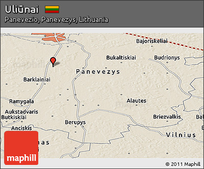 Shaded Relief Panoramic Map of Uliūnai