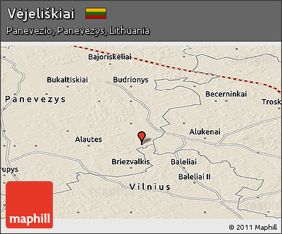 Shaded Relief Panoramic Map of Vėjeliškiai