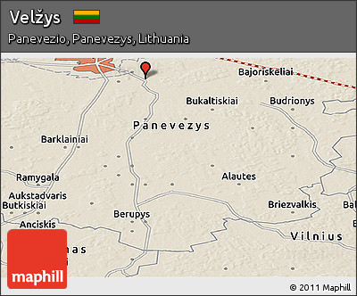 Shaded Relief Panoramic Map of Velžys