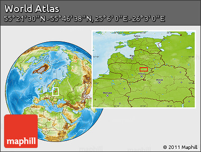 Physical Location Map of the Area around 55° 34' 4" N, 25° 34' 30" E