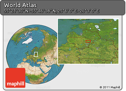 Satellite Location Map of the Area around 55° 34' 4" N, 25° 34' 30" E