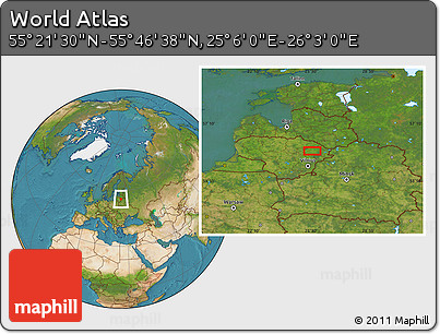 Satellite Location Map of the Area around 55° 34' 4" N, 25° 34' 30" E