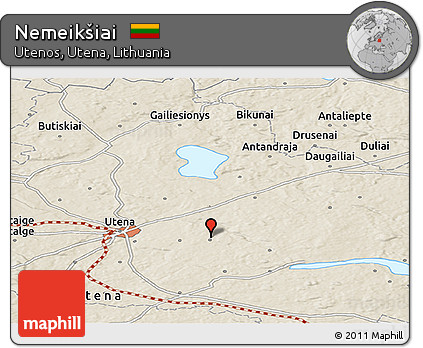 Shaded Relief Panoramic Map of Nemeikšiai