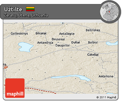 Shaded Relief Panoramic Map of Užtilte