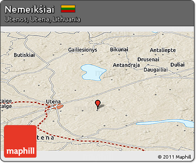 Shaded Relief Panoramic Map of Nemeikšiai