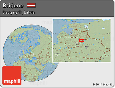 Savanna Style Location Map of Briģene, hill shading