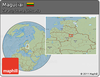 Savanna Style Location Map of Magučiai, hill shading