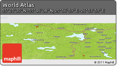 Physical Panoramic Map of the Area around 55° 34' 4" N, 26° 25' 29" E