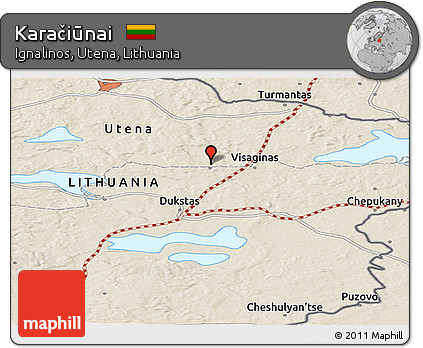 Shaded Relief Panoramic Map of Karačiūnai