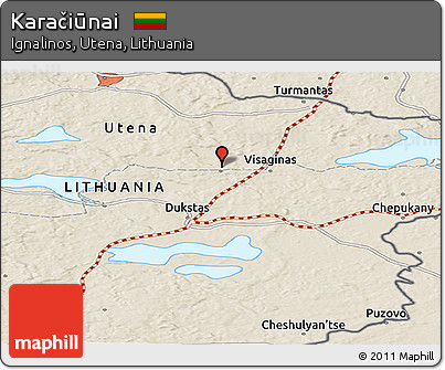 Shaded Relief Panoramic Map of Karačiūnai