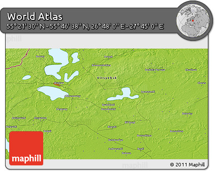 Physical 3D Map of the Area around 55° 34' 4" N, 27° 16' 29" E