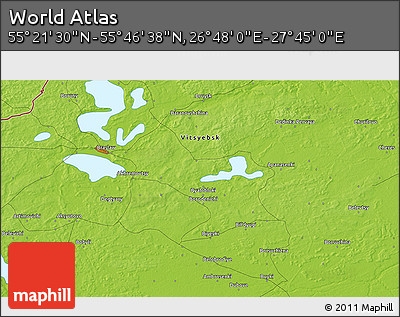 Physical 3D Map of the Area around 55° 34' 4" N, 27° 16' 29" E