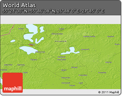 Physical 3D Map of the Area around 55° 34' 4" N, 27° 16' 29" E