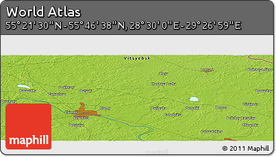Physical Panoramic Map of the Area around 55° 34' 4" N, 28° 58' 30" E