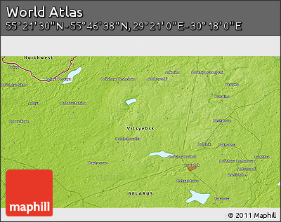 Physical 3D Map of the Area around 55° 34' 4" N, 29° 49' 30" E