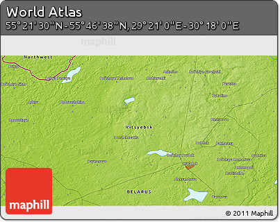 Physical 3D Map of the Area around 55° 34' 4" N, 29° 49' 30" E