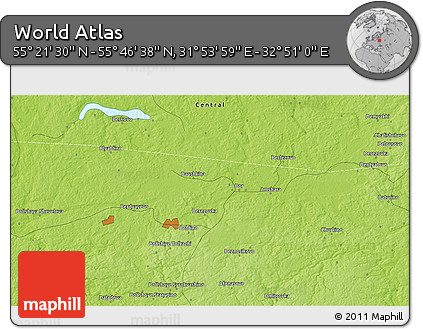 Physical 3D Map of the Area around 55° 34' 4" N, 32° 22' 30" E