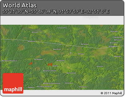 Satellite 3D Map of the Area around 55° 34' 4" N, 32° 22' 30" E