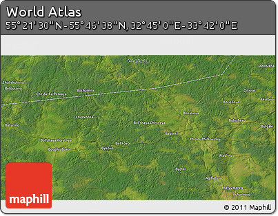 Satellite 3D Map of the Area around 55° 34' 4" N, 33° 13' 30" E