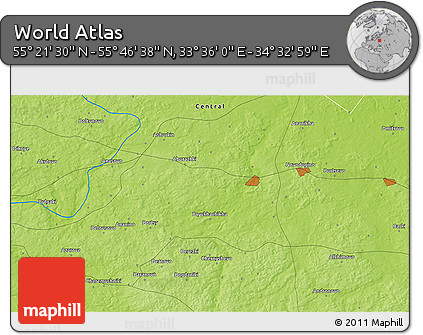 Physical 3D Map of the Area around 55° 34' 4" N, 34° 4' 30" E
