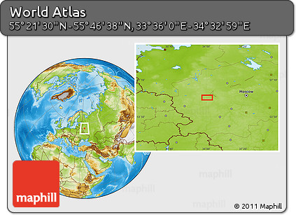 Physical Location Map of the Area around 55° 34' 4" N, 34° 4' 30" E