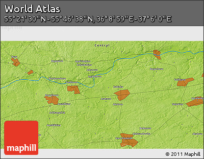 Physical 3D Map of the Area around 55° 34' 4" N, 36° 37' 30" E