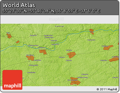 Physical 3D Map of the Area around 55° 34' 4" N, 36° 37' 30" E