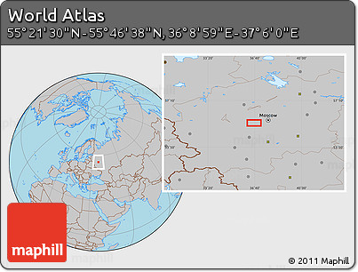 Gray Location Map of the Area around 55° 34' 4" N, 36° 37' 30" E