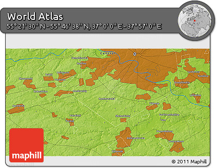 Physical 3D Map of the Area around 55° 34' 4" N, 37° 28' 30" E