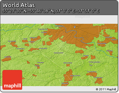 Physical 3D Map of the Area around 55° 34' 4" N, 37° 28' 30" E