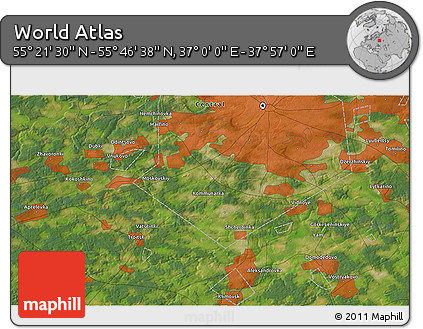 Satellite 3D Map of the Area around 55° 34' 4" N, 37° 28' 30" E