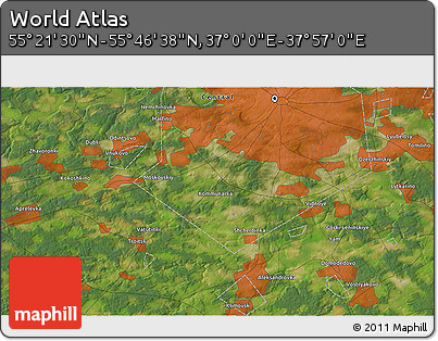 Satellite 3D Map of the Area around 55° 34' 4" N, 37° 28' 30" E