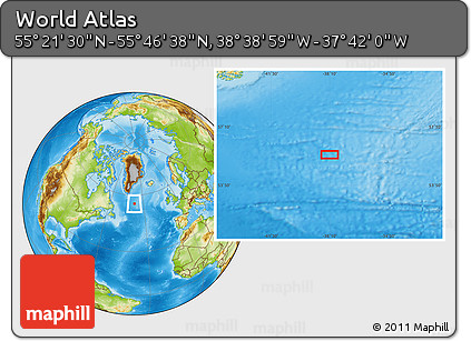 Physical Location Map of the Area around 55° 34' 4" N, 38° 10' 29" W