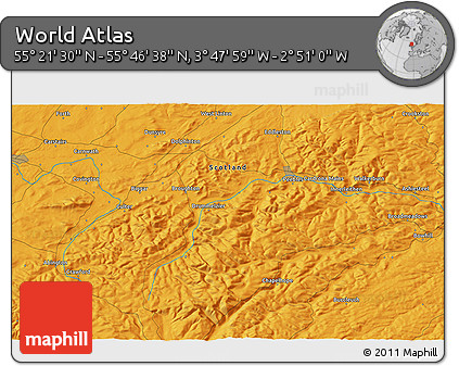 Political 3D Map of the Area around 55° 34' 4" N, 3° 19' 30" W