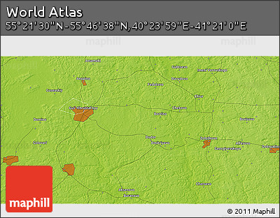 Physical 3D Map of the Area around 55° 34' 4" N, 40° 52' 30" E