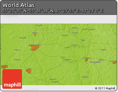 Physical 3D Map of the Area around 55° 34' 4" N, 40° 52' 30" E