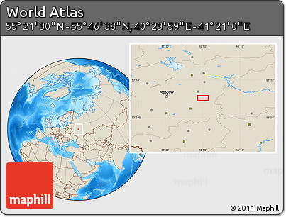 Shaded Relief Location Map of the Area around 55° 34' 4" N, 40° 52' 30" E