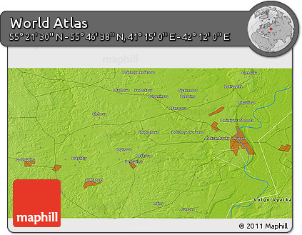 Physical 3D Map of the Area around 55° 34' 4" N, 41° 43' 30" E