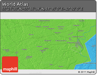 Political 3D Map of the Area around 55° 34' 4" N, 41° 43' 30" E