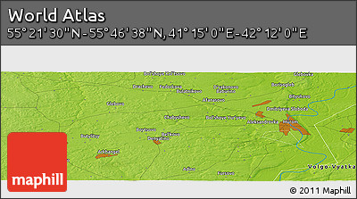 Physical Panoramic Map of the Area around 55° 34' 4" N, 41° 43' 30" E
