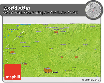 Physical 3D Map of the Area around 55° 34' 4" N, 42° 34' 30" E