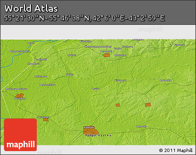 Physical 3D Map of the Area around 55° 34' 4" N, 42° 34' 30" E